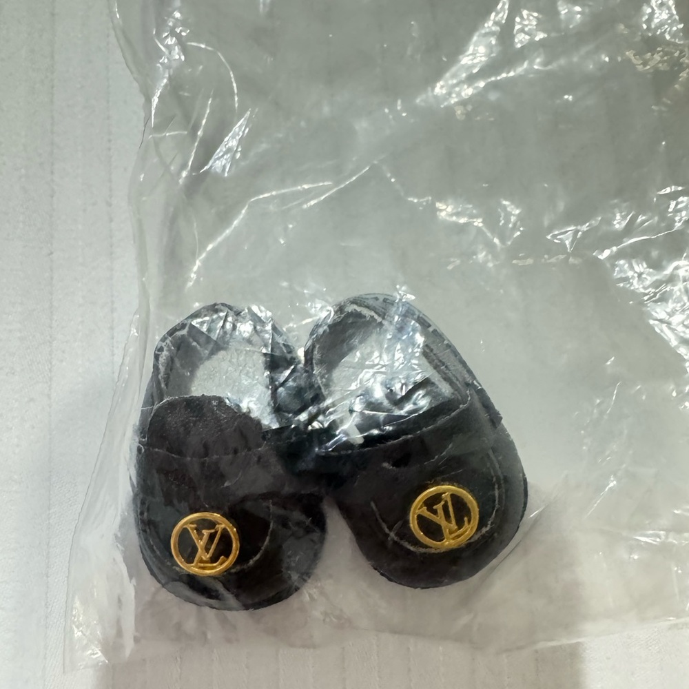 Black Labubu toy Shoes with Gold Logo